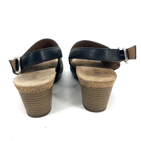 Josef Seibel Black Perforated Leather Slingback Open Toe Heeled Sandals US 8.5 - Picture 5 of 10